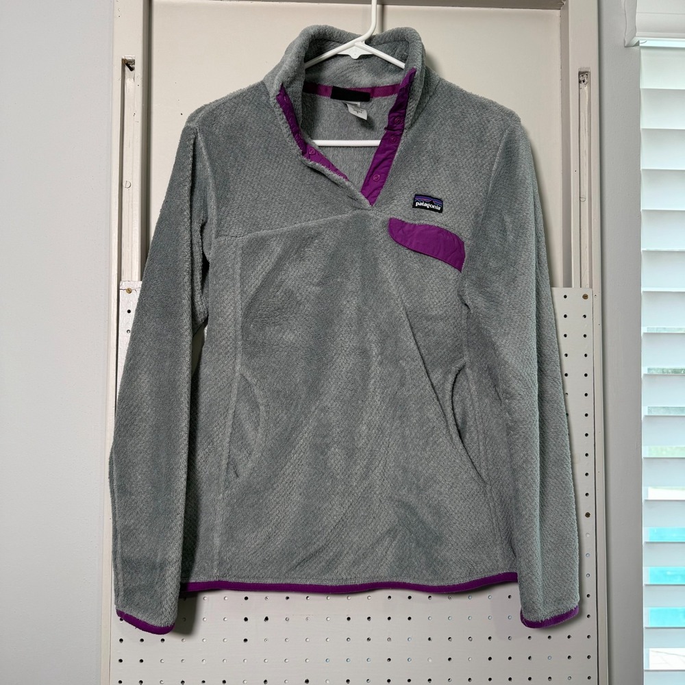 Patagonia Snap-T Fleece Pullover Jacket Women's Medium Gray Purple Cozy Winter